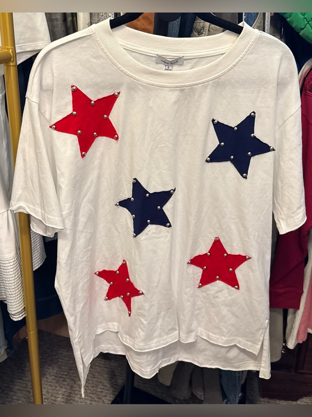 NWT White Birch White Patch Stars With Studs Knit Top - white - small - Picture 8 of 10